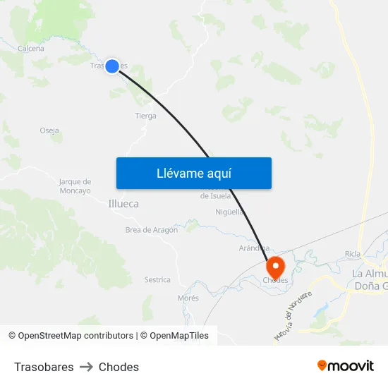 Trasobares to Chodes map