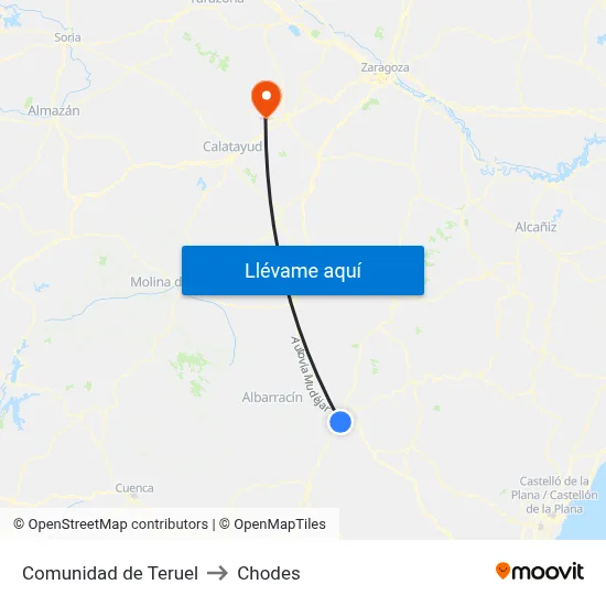 Comunidad de Teruel to Chodes map