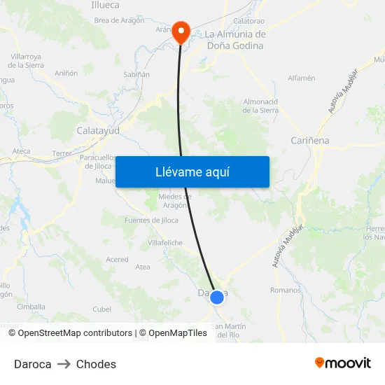 Daroca to Chodes map