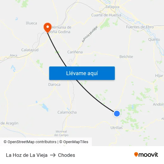 La Hoz de La Vieja to Chodes map