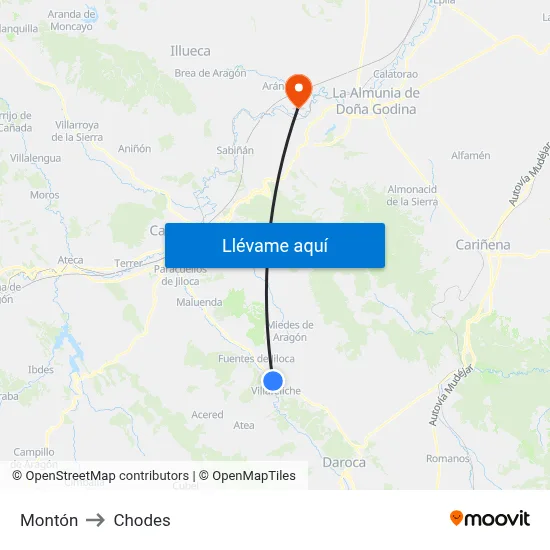 Montón to Chodes map