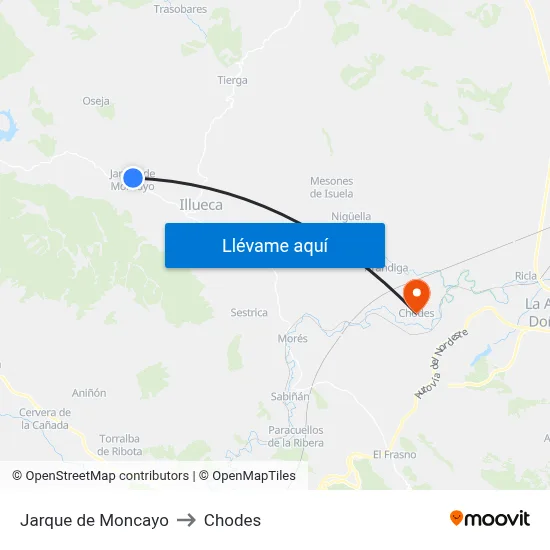 Jarque de Moncayo to Chodes map