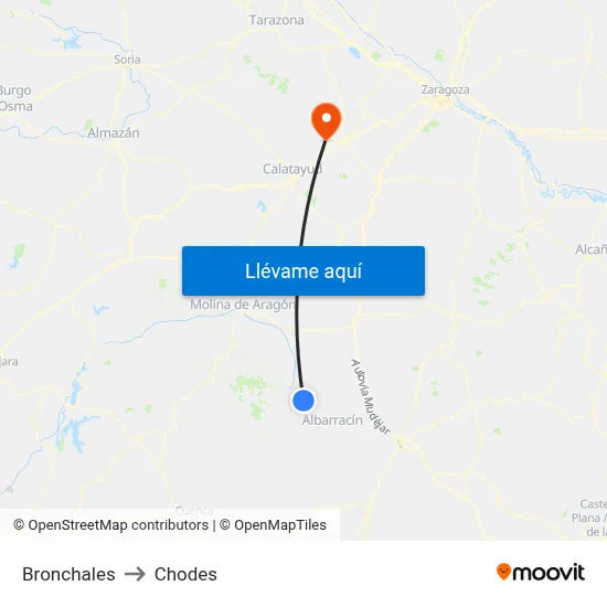 Bronchales to Chodes map