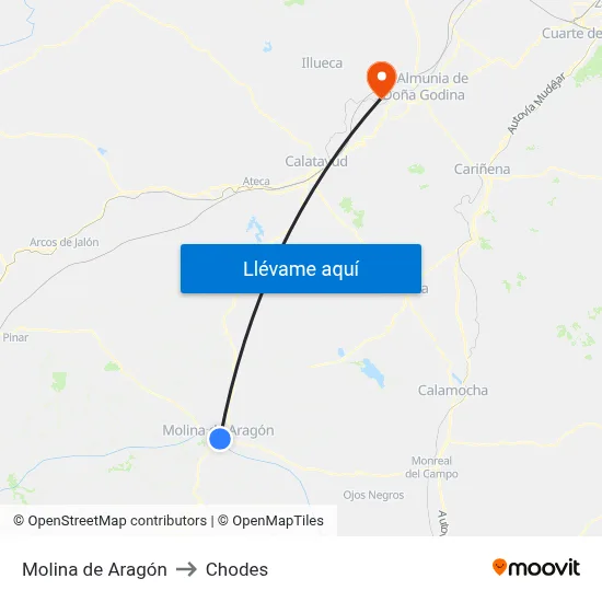 Molina de Aragón to Chodes map