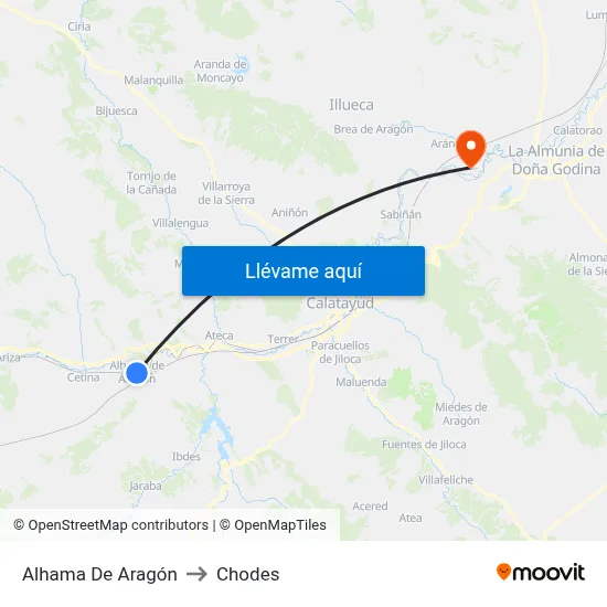Alhama De Aragón to Chodes map