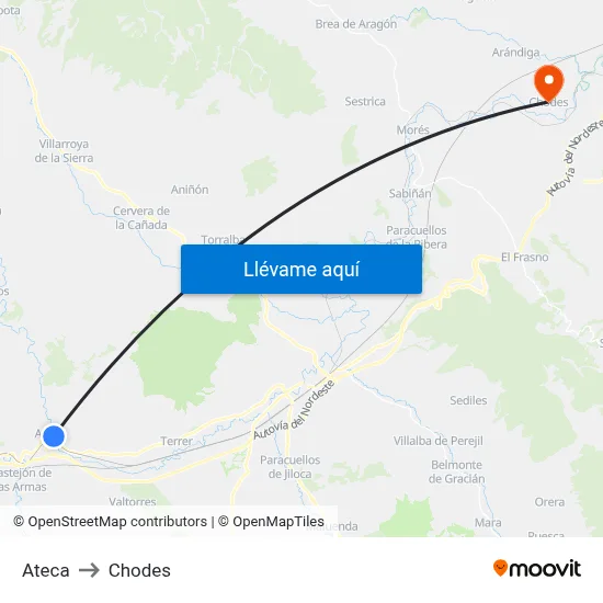 Ateca to Chodes map