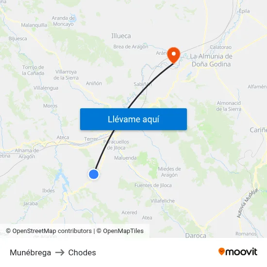 Munébrega to Chodes map