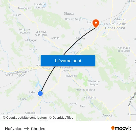 Nuévalos to Chodes map