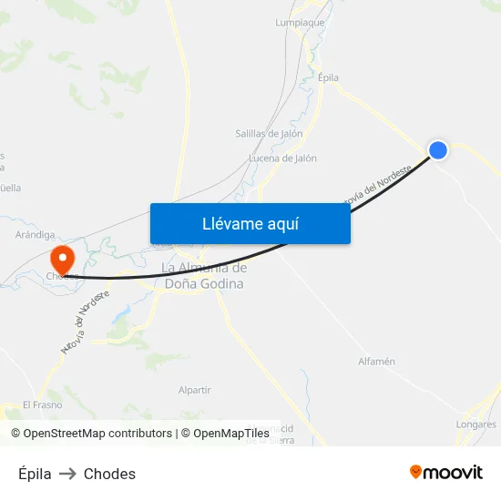 Épila to Chodes map