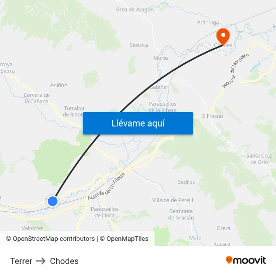 Terrer to Chodes map