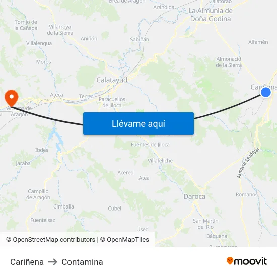 Cariñena to Contamina map