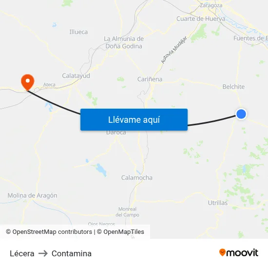 Lécera to Contamina map