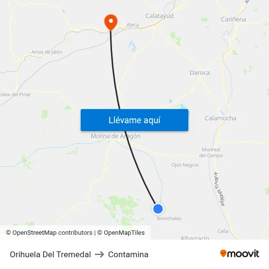 Orihuela Del Tremedal to Contamina map