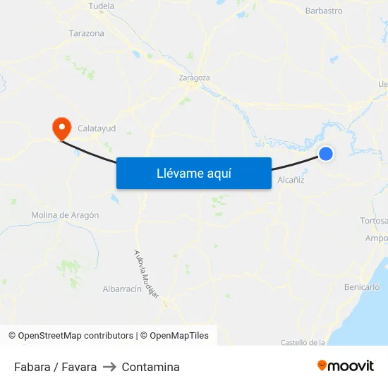Fabara / Favara to Contamina map