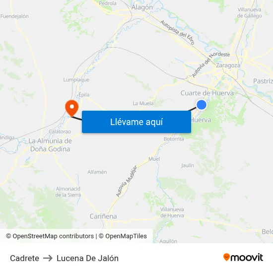 Cadrete to Lucena De Jalón map