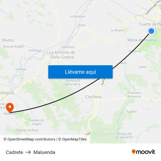 Cadrete to Maluenda map