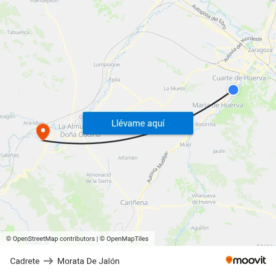 Cadrete to Morata De Jalón map