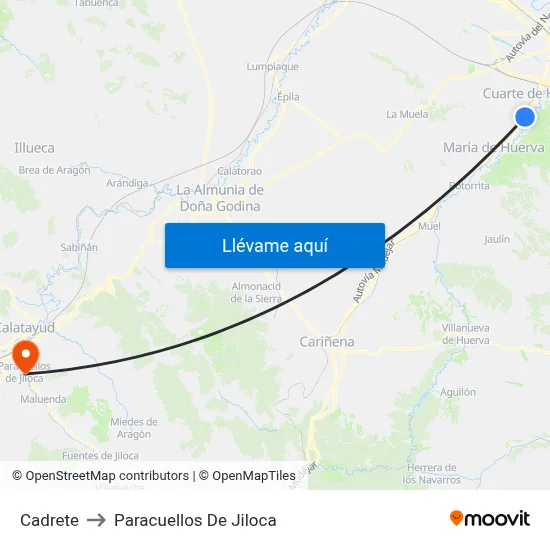 Cadrete to Paracuellos De Jiloca map