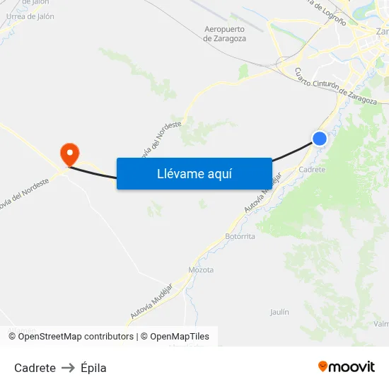 Cadrete to Épila map