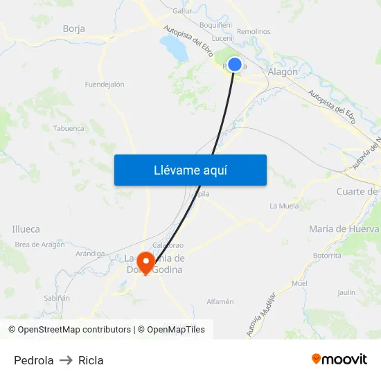 Pedrola to Ricla map