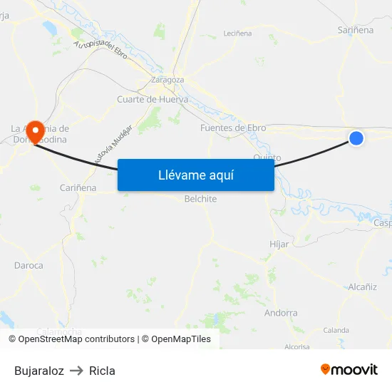 Bujaraloz to Ricla map