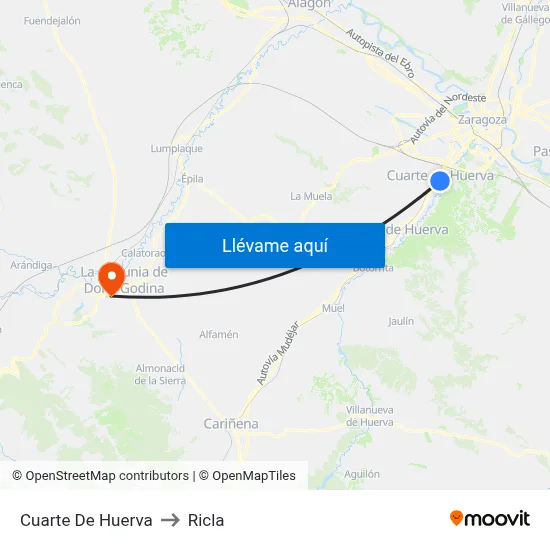 Cuarte De Huerva to Ricla map