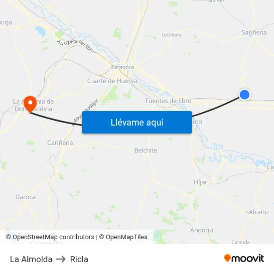 La Almolda to Ricla map