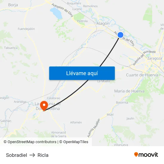 Sobradiel to Ricla map