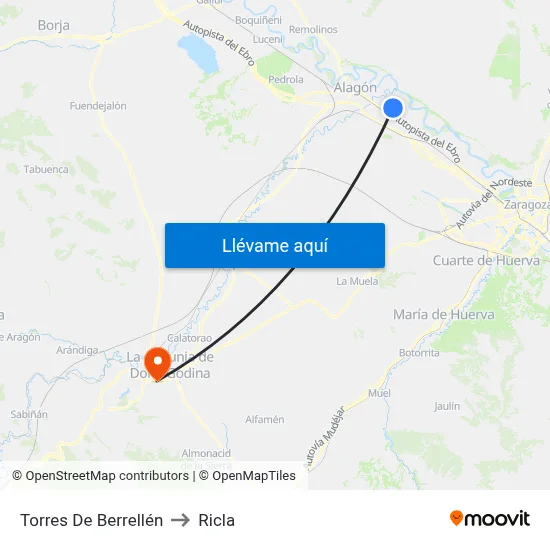 Torres De Berrellén to Ricla map