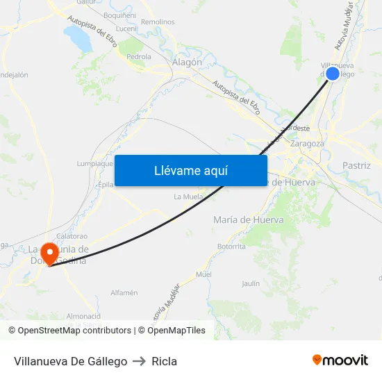 Villanueva De Gállego to Ricla map