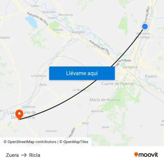 Zuera to Ricla map
