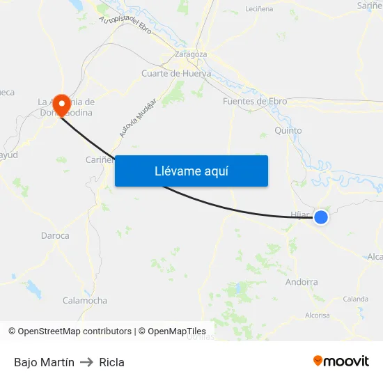 Bajo Martín to Ricla map