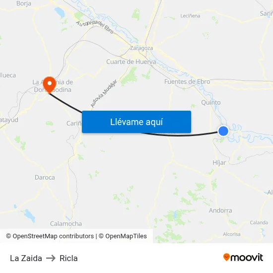 La Zaida to Ricla map