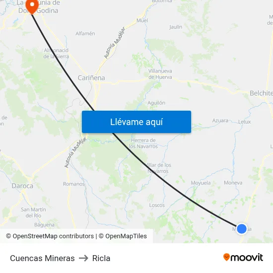 Cuencas Mineras to Ricla map