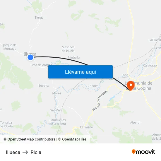 Illueca to Ricla map