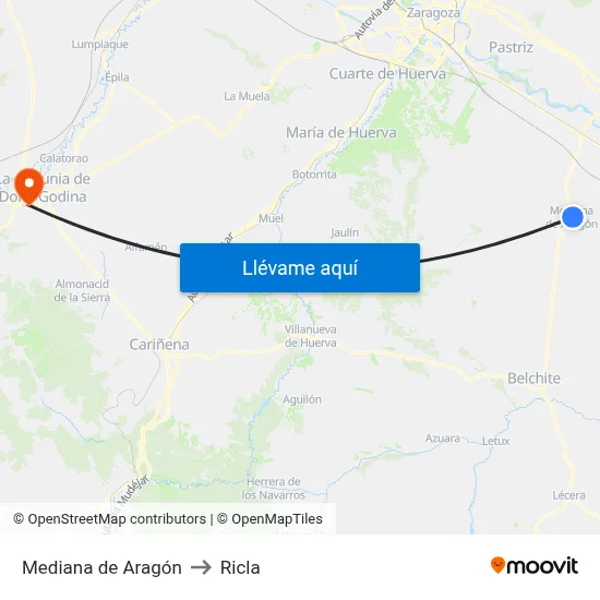 Mediana de Aragón to Ricla map