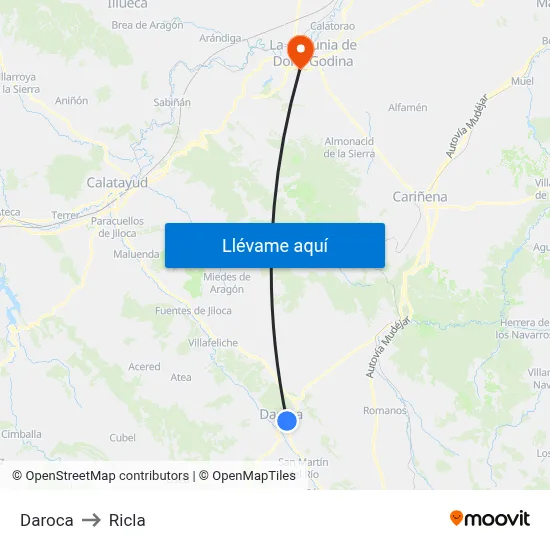 Daroca to Ricla map