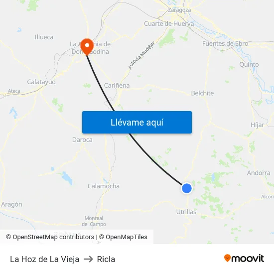 La Hoz de La Vieja to Ricla map