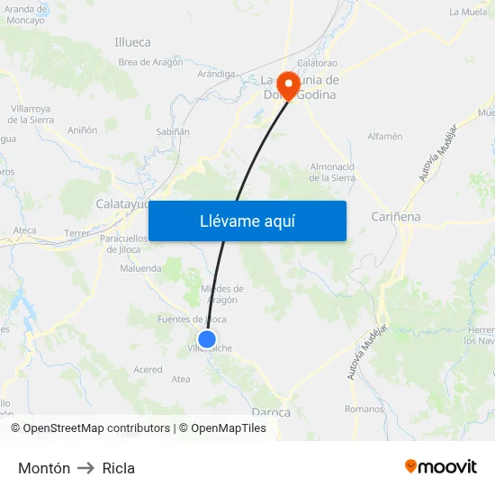 Montón to Ricla map