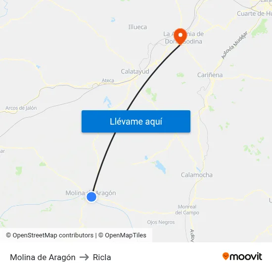 Molina de Aragón to Ricla map