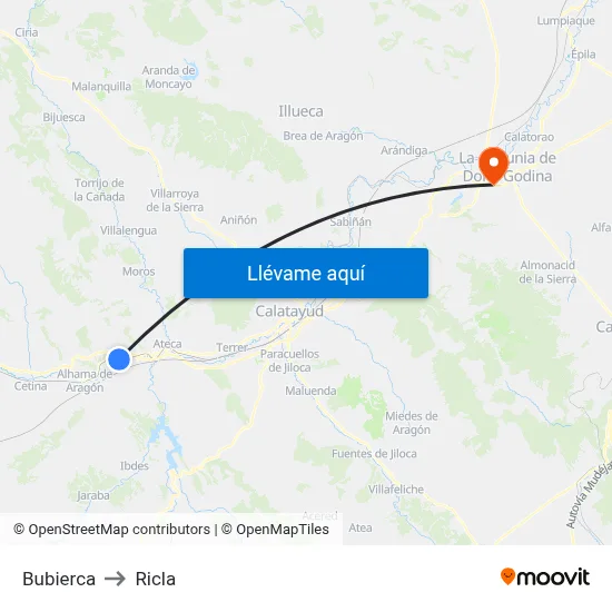 Bubierca to Ricla map