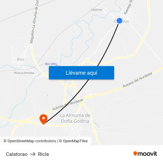 Calatorao to Ricla map