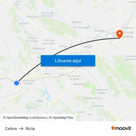 Cetina to Ricla map