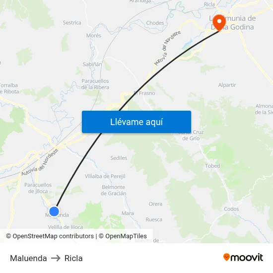 Maluenda to Ricla map