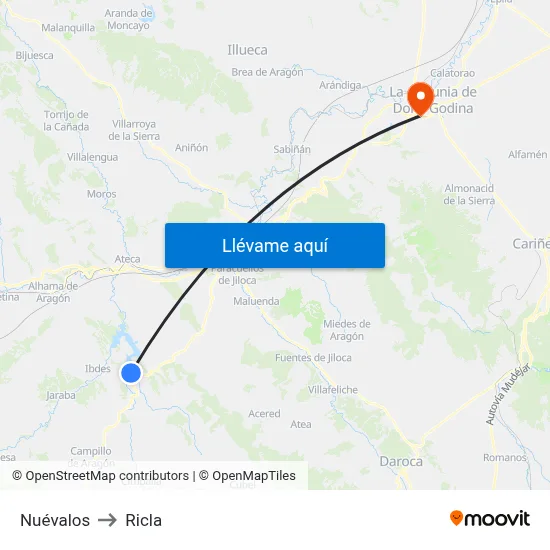 Nuévalos to Ricla map