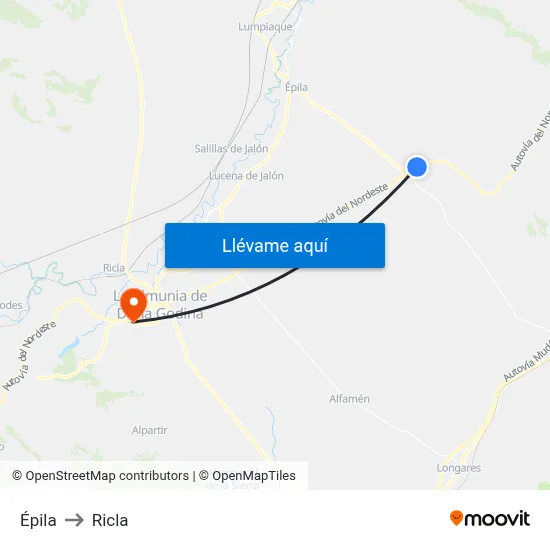Épila to Ricla map