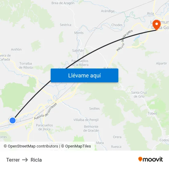 Terrer to Ricla map