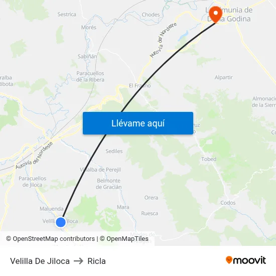 Velilla De Jiloca to Ricla map