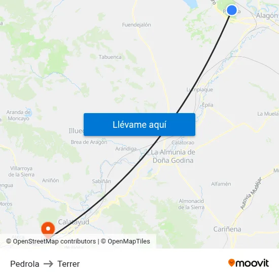 Pedrola to Terrer map