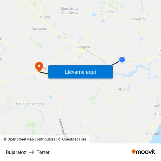 Bujaraloz to Terrer map